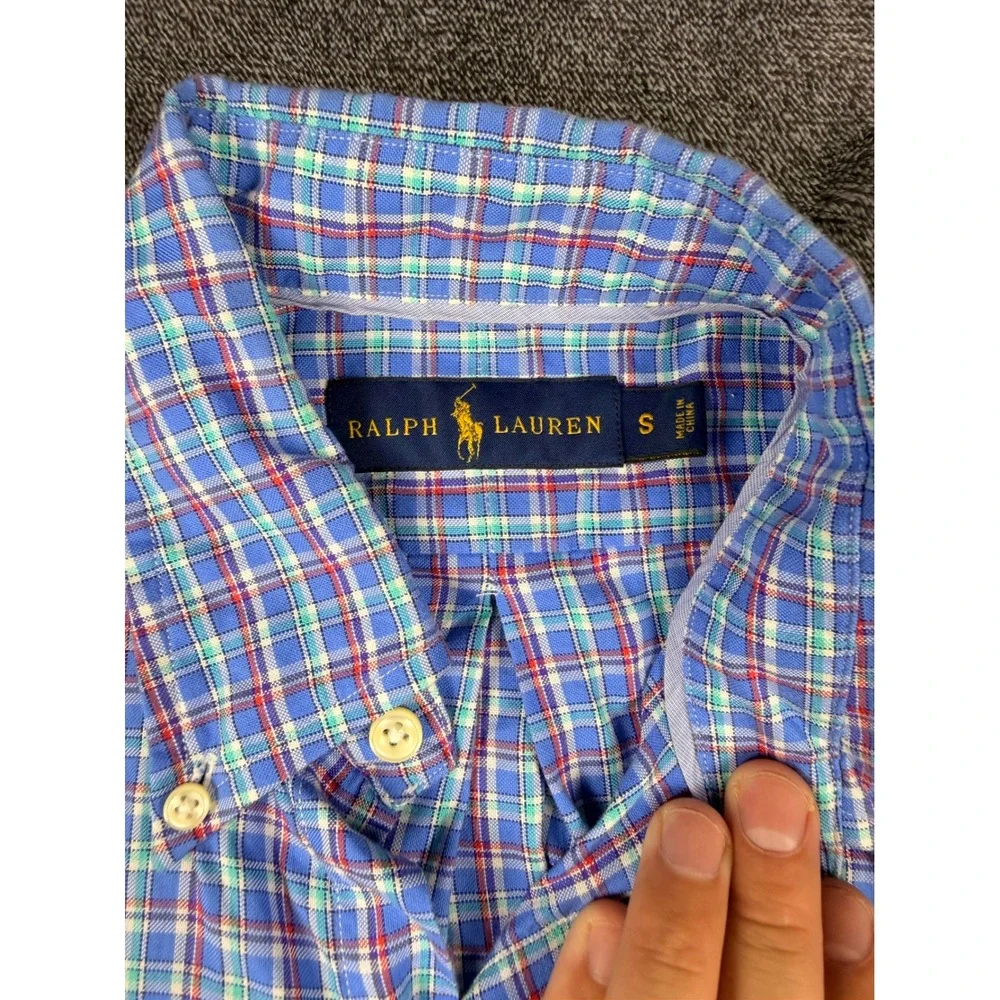 Polo Ralph Lauren Mens Small Blue Red Plaid Button Down Shirt Long Sleeve Pony